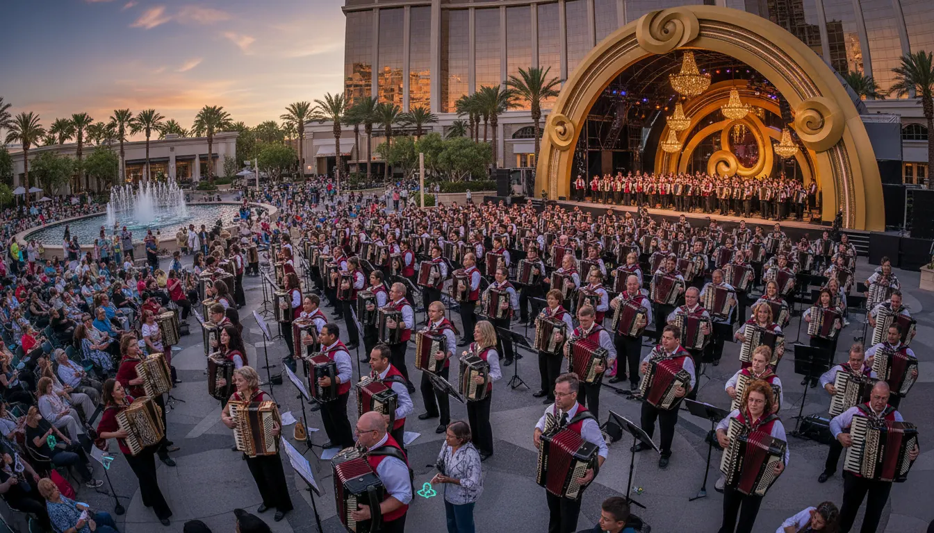 Large accordion festival performance at resort casino venue