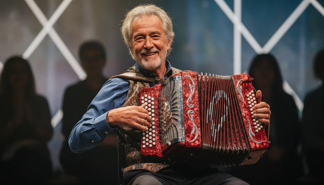 Tom Torriglia performing with accordion on stage