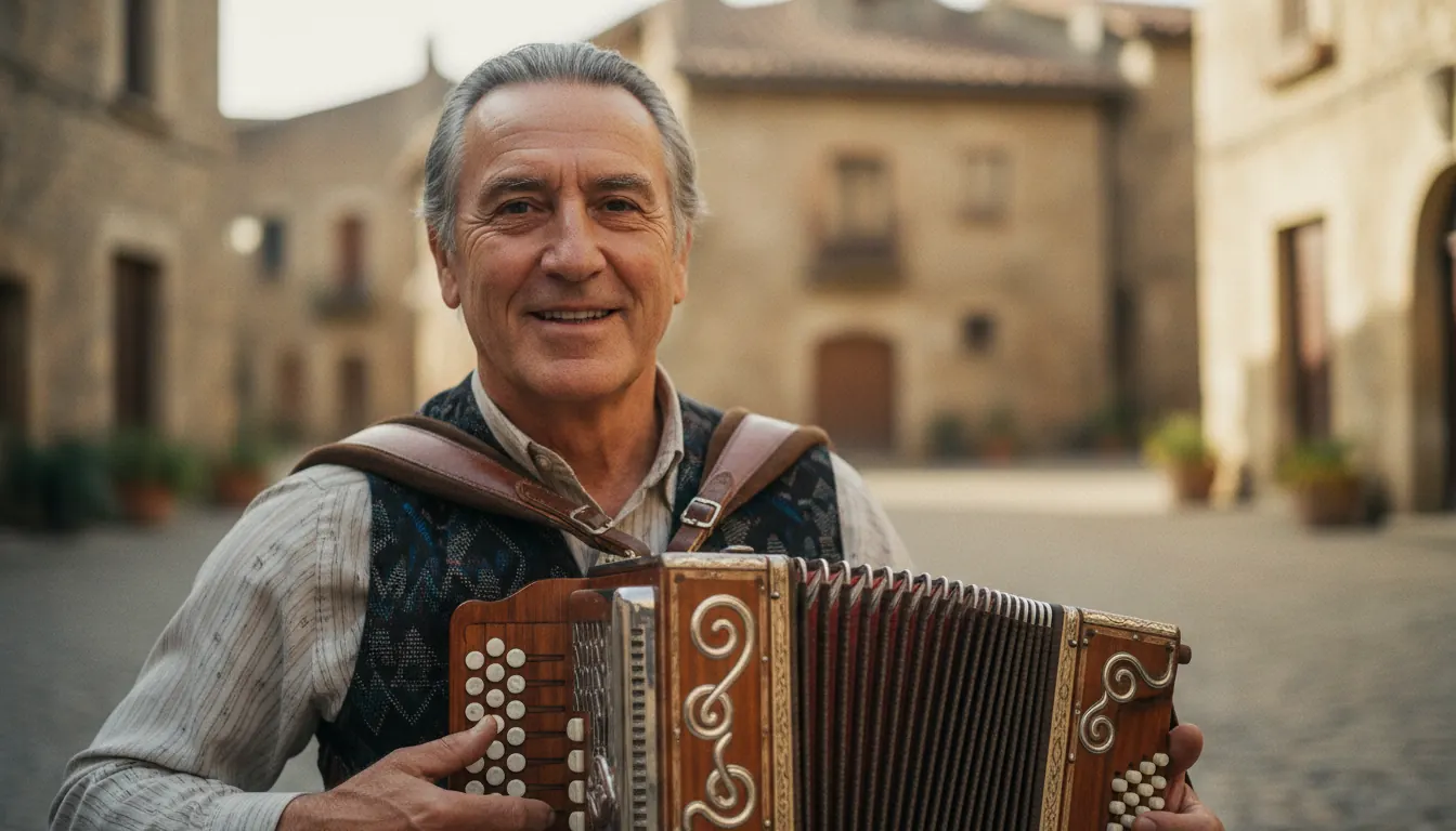 Tom Torriglia with accordion representing Italian American musical heritage
